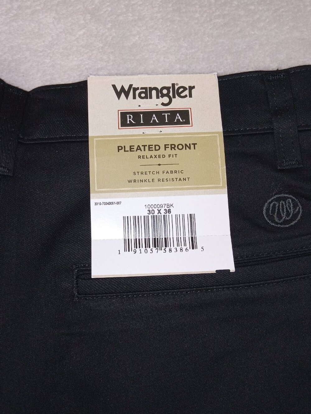Wrangler Riata Relaxed Fit Double Pleat Front Stretch Pants Mens 30×36 Black NEW